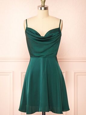 Cowl Neck Emerald Mini Dress with Spaghetti Straps